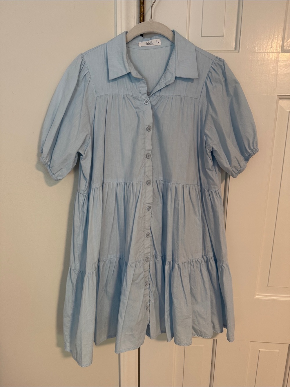 Talulah Light Blue Puff Sleeve Button-Front Women’s Dress